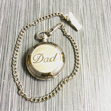 Two -Tone Pocket Watch w/Chain The "Greatest Dad" Brand New Beauty 
