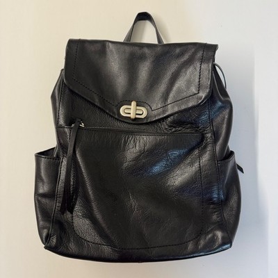 Wilsons Leather Black Genuine Leather Backpack Turn Lock Flap Bag Pocket