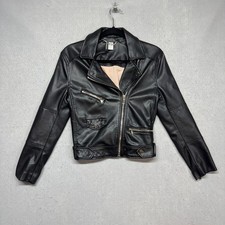 Divided H&M Womens Black Faux Leather Full Zi...