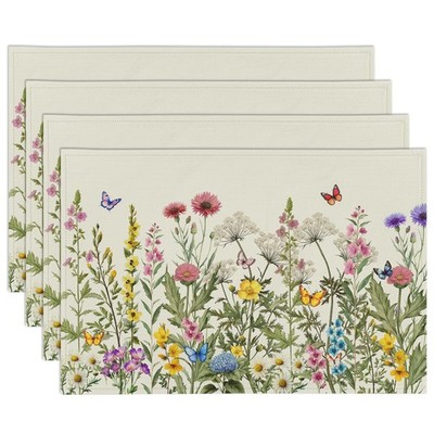 Spring Placemats Set of 4 Floral Kitchen Table 12*18 IN, Wild Flowers