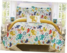  Trixie 4 Piece Reversible Quilt Set Cute Animal Friends Youth Full Yellow