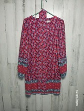 LOFT Small Red Blue Floral Long Sleeve Dress