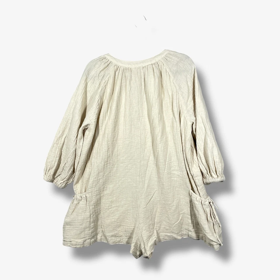 Mameluco Mable Mujer M Beige Algodón Mezcla Lino Informal Boho Minimalista Cuello en V Foto 4 de 4