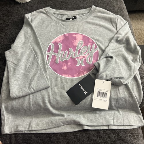 Hurley Girls LARGE Long Sleeve Shirt & Matching Beanie Gray Purple NEW - Picture 4 of 8
