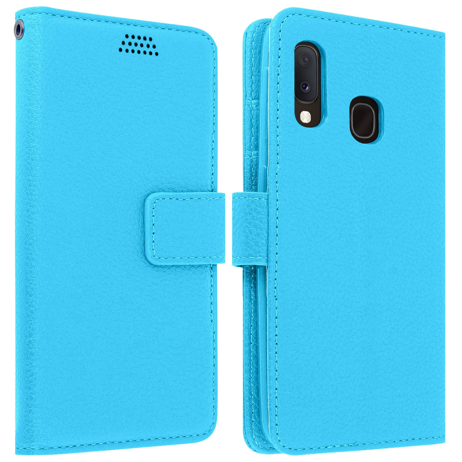 Housse Galaxy A20e bleue idéale pour regarder vos vidéos en voyage avec support