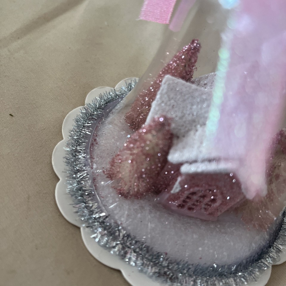 Shabby Victorian Cottage Chic Pink Rose Church Cloche Dome Christmas ...