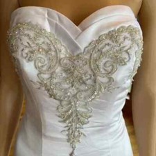 David's White Silver Strapless Fitted Flared Bridal Gown Wedding Dress Size 4
