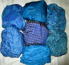 LOT PURE SILK Vintage Sari REMNANT Fabric 7 Pcs 1 ft Blue India ,AEKZ