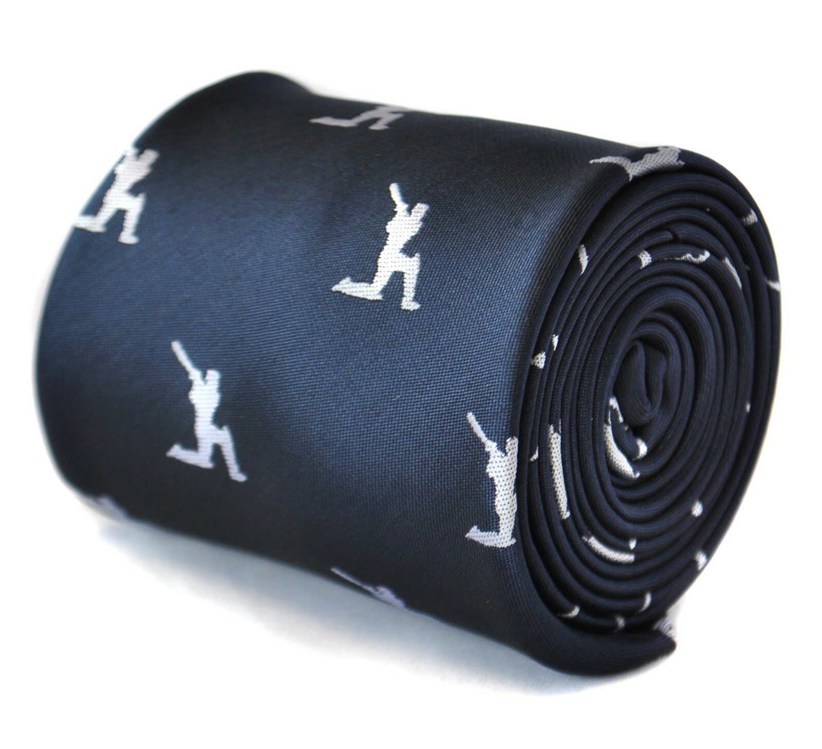 Navy Mens Tie with embroidered Cricket Player Print by Frederick Thomas FT2107
