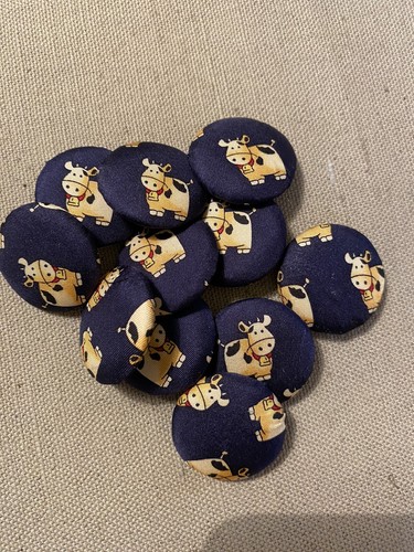 Silk Button Cheerful Cow 25mm/1’’ Blue Yellow Handmade Designer Silk Tie - Picture 3 of 3