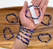 Lapis Lazuli Bracelet Stretchy Gemstone Healing Crystal Beaded Bracelet One Size