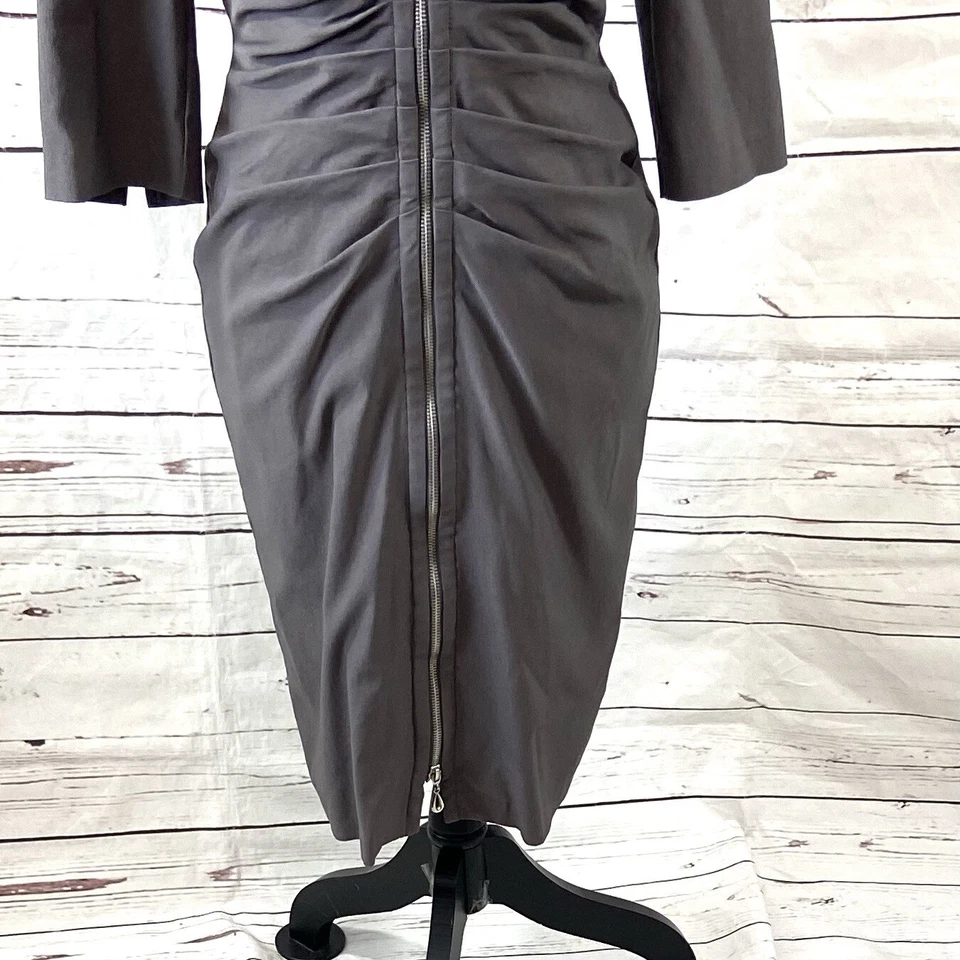Joseph Ribkoff Shirt Dress Women’s 8 Gray Collared Full Zip Ruched - Image 3 of 4