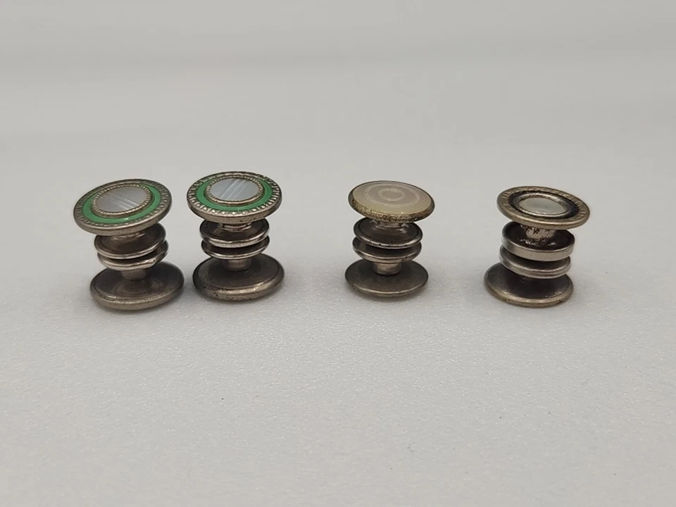 复古艺术装饰扣袖扣拖把上釉绿色和黑色 — 第 2/4 张图片