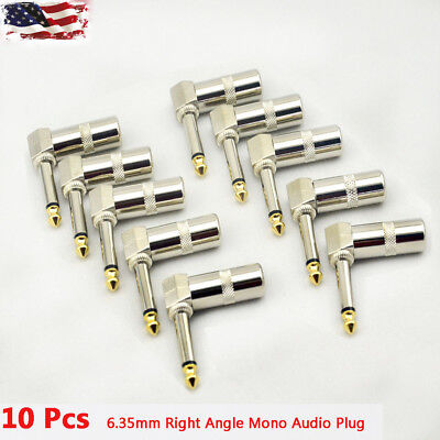 10 X 1/4" Right Angle Mono Plug Audio Cable Connector 6.35mm Jack Gold Plated