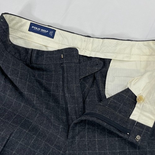 Vintage Polo Golf Ralph Lauren Mens 36x31 Gray Windowpane Check Wool Trouser - Picture 9 of 11
