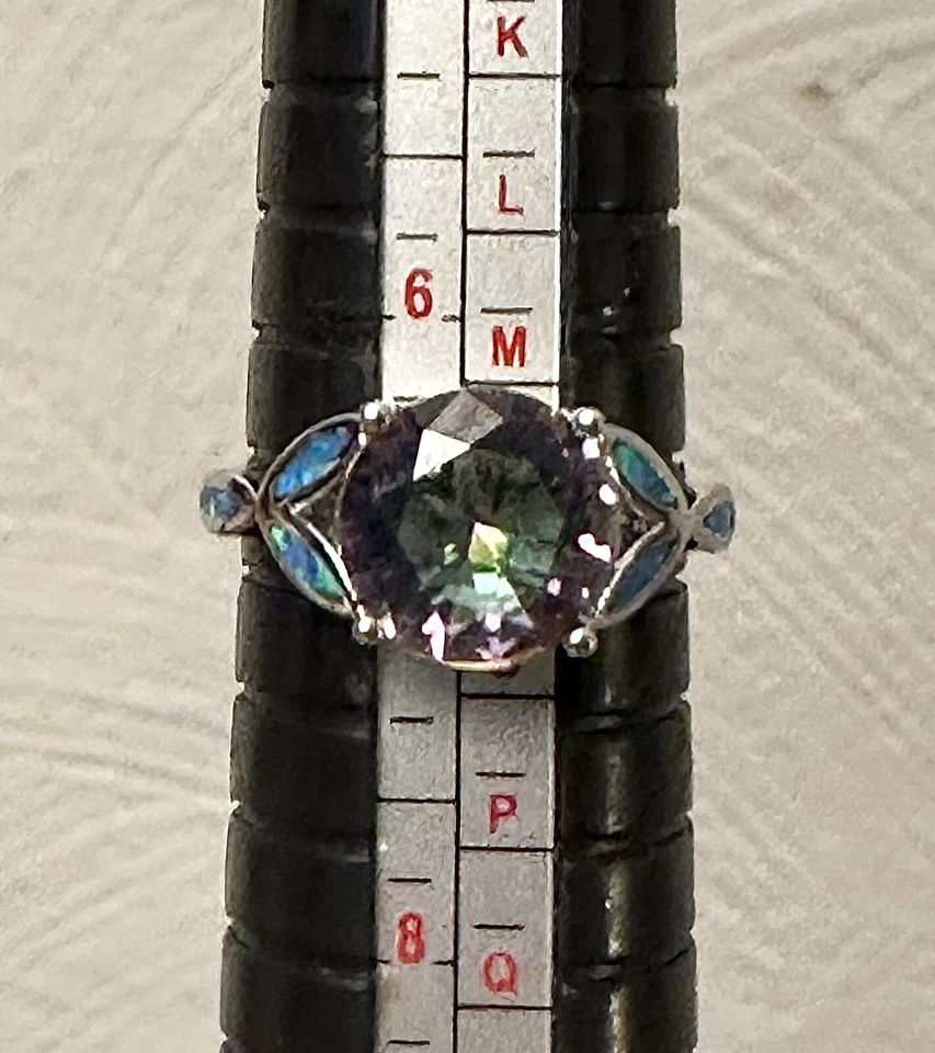 Gorgeous Mystic Topaz Blue Fire Opal Silver Filled Lab Created Ring Size 6.75 - Imagem 2 de 4