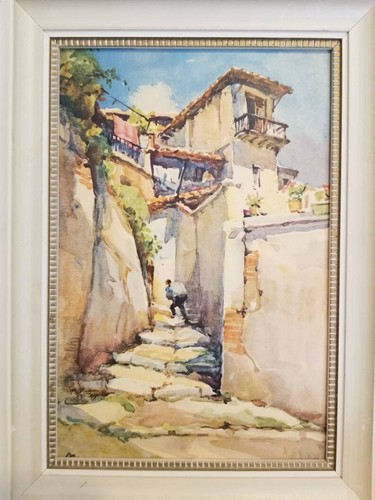 Vintage Art Print, Old Town Painting - Picture 8 of 9