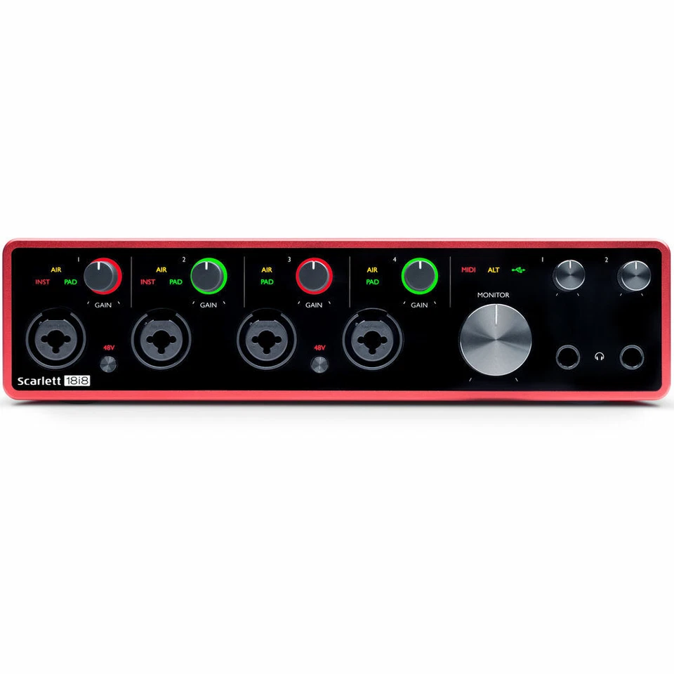 Focusrite Scarlett 18i8 USB Audio Interface (3rd Gen) w/ 2x Mic Stand & 4x Cable - Image 3 of 4