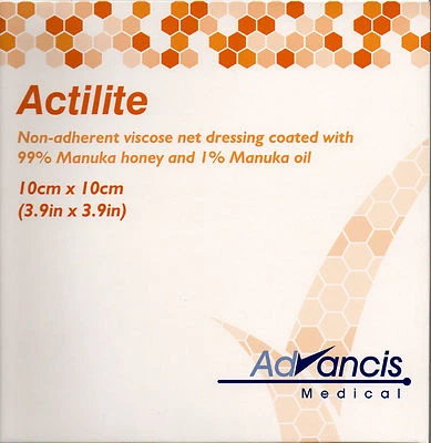 ADVANCIS MEDICAL Actilite Dressings 10cm x 10cm Coated With Manuka Honey Oil NEW And SEALED x10