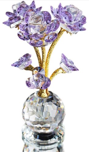 QFkris Purple K9 Crystal Roses Flower Glass Figurine Collectible Statue Real Art - Picture 2 of 21