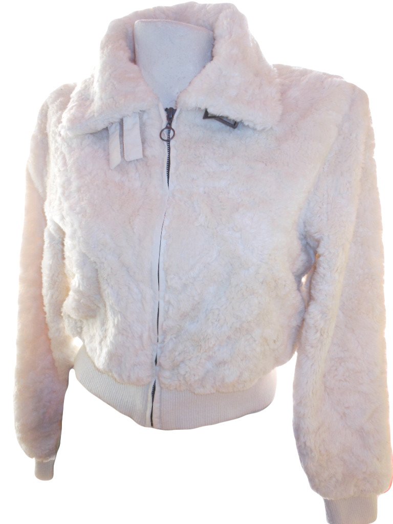 LA GIRLS Design Womens Ivory Faux Fur Shaggy Casual Winter Jacket Coat sz S W3 image 2