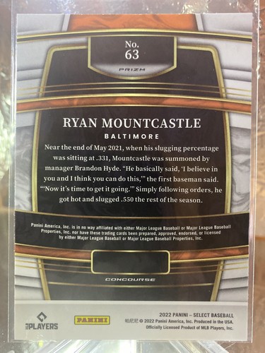 2022 Select Concourse ""Tri-Color"" Prizm - Ryan Mountcastle - Baltimore - #63 - Bild 2 von 2