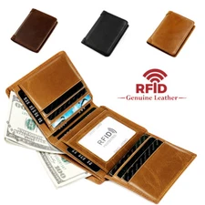 RFID Blocking Mens Leather Wallet Trifold Credit Card Holder Coin Purse Billfold