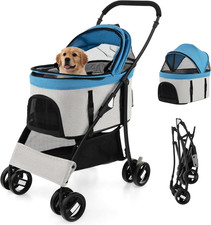 Passeggino per Cani Pieghevole 3 in 1, Carrello per Animali Domestici Con Tettuc