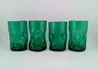 Vintage Set of 4 Blenko Style Kanawha Pinched Crackle Glass Green Tumblers
