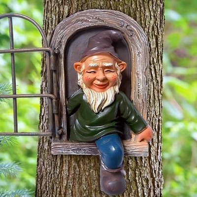 Elf Out The Door Tree Hugger, Gartenstatue Harz Zwerg Figur, Hängende Gartenz...