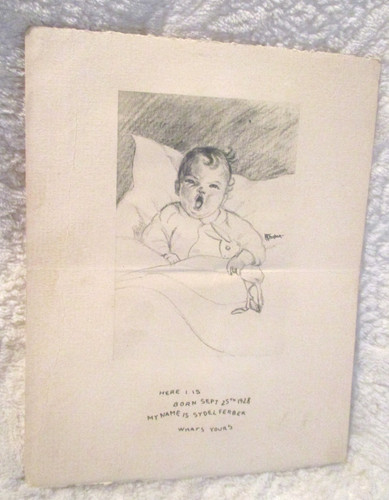 Antique~Birth Announcement~For Sydel Ferber~1928~Hand-drawn Sketch