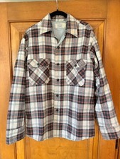 Vtg 70s Sears Perma Prest Quilted Lined Flannel Shirt Jacket Plaid Work Shacket