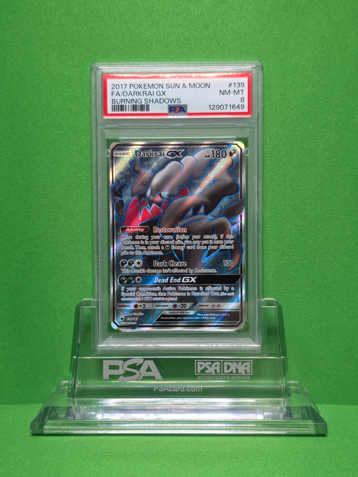 POKEMON 2017 BURNING SHADOWS DARKRAI GX FULL ART 139 PSA 8
