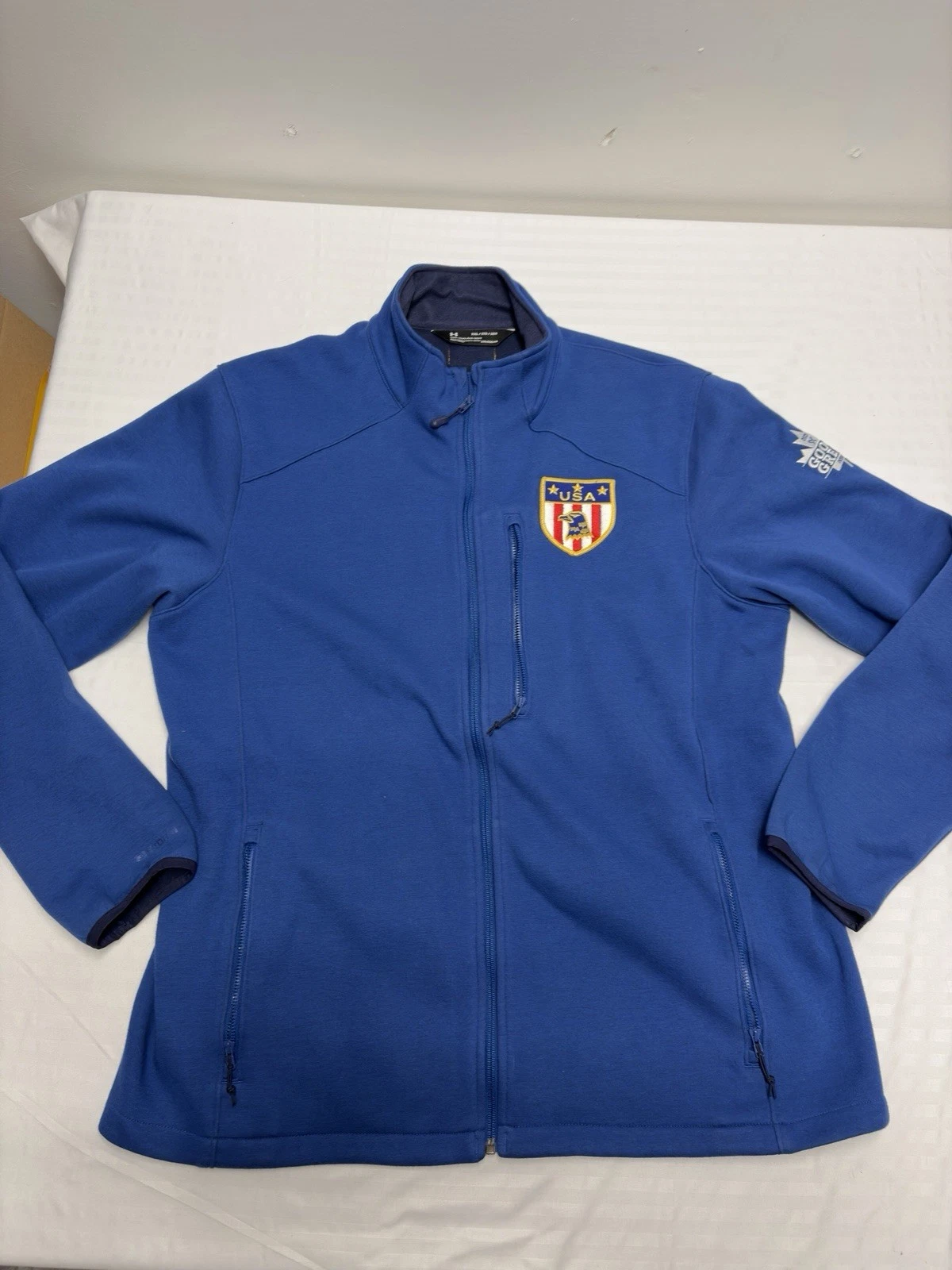 Under Armour USA Fleece Zip Jacket Men's XXL Blue Full Zip Storm Cold Gear