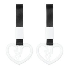 2 Pcs Heart Car Handle Straps Rear Bumper Warning Ring White/Black