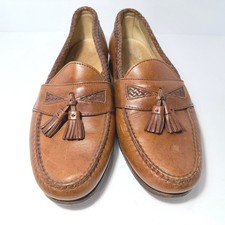 FootJoy Mens 10 D Brown Leather Tassel Loafers Woven Trim Handsewn Made in USA