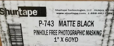 Shurtape CP-743 Matte Black Pinhole Free Photographic Masking Tape 1" x 60yds P