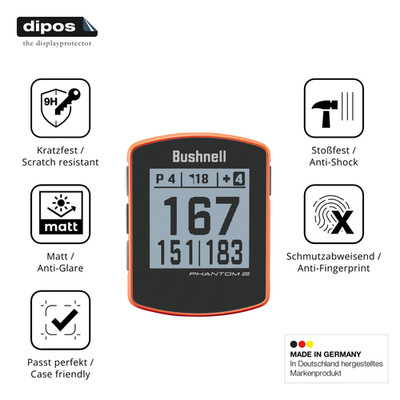 2x Schutzfolie für Bushnell Phantom 2 matt - Anti-Shock 9H Folie dipos Glass