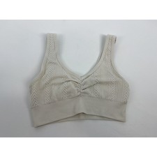 Cream Ribbed Knit Bralette V-Neck Ruched Front Seamless Lounge Crop Top