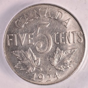 1924 Canada 5 Cents - ANACS AU55 Details 