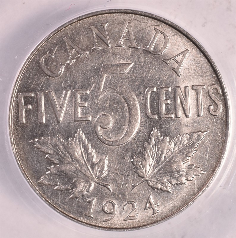 1924 Canada 5 Cents - ANACS AU55 Details 