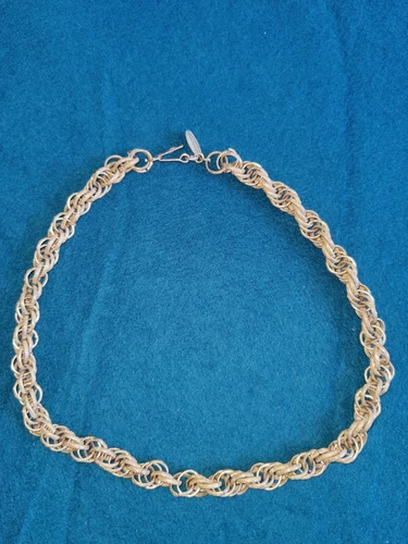 Vintage MIRIAM HASKELL Chunky Multi Link Choker Necklace Gold Tone Textured 16"