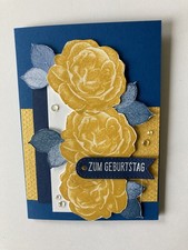 Grußkarte Geburtstag Blau/gelb mit Rosen + Umschlag 100%Handarbeit Stampin Up
