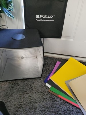 PULUZ 16''x16'' Photo Studio Light Box 160 LED Dimmable Tent Kit 12 Backdrops