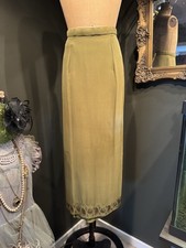 Vintage Olive Green Silk Skirt With A Beaded Hem Skirt Does Have Stains 