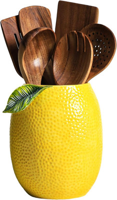 Lemon Shaped Ceramic Kitchen Utensil Holder, Large Cooking Utensil Crocks for Ki