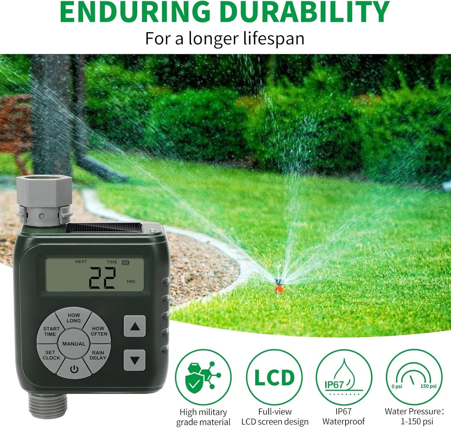 Sprinkler Timer, Water Timer for Garden Hose with Dual Power Design HTM-01G