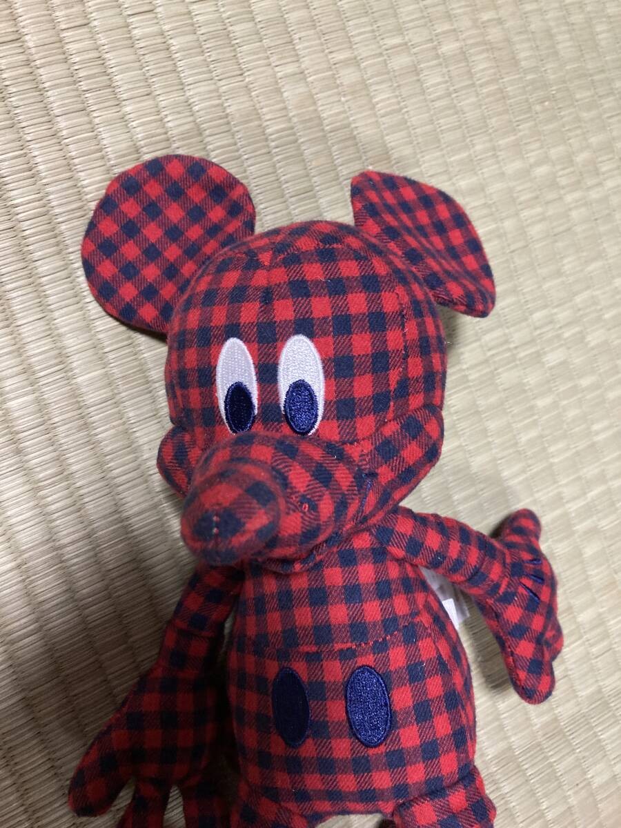 Mickey plush toy, UNIQLO, shaped, outer red, check, rare thumbnail 2