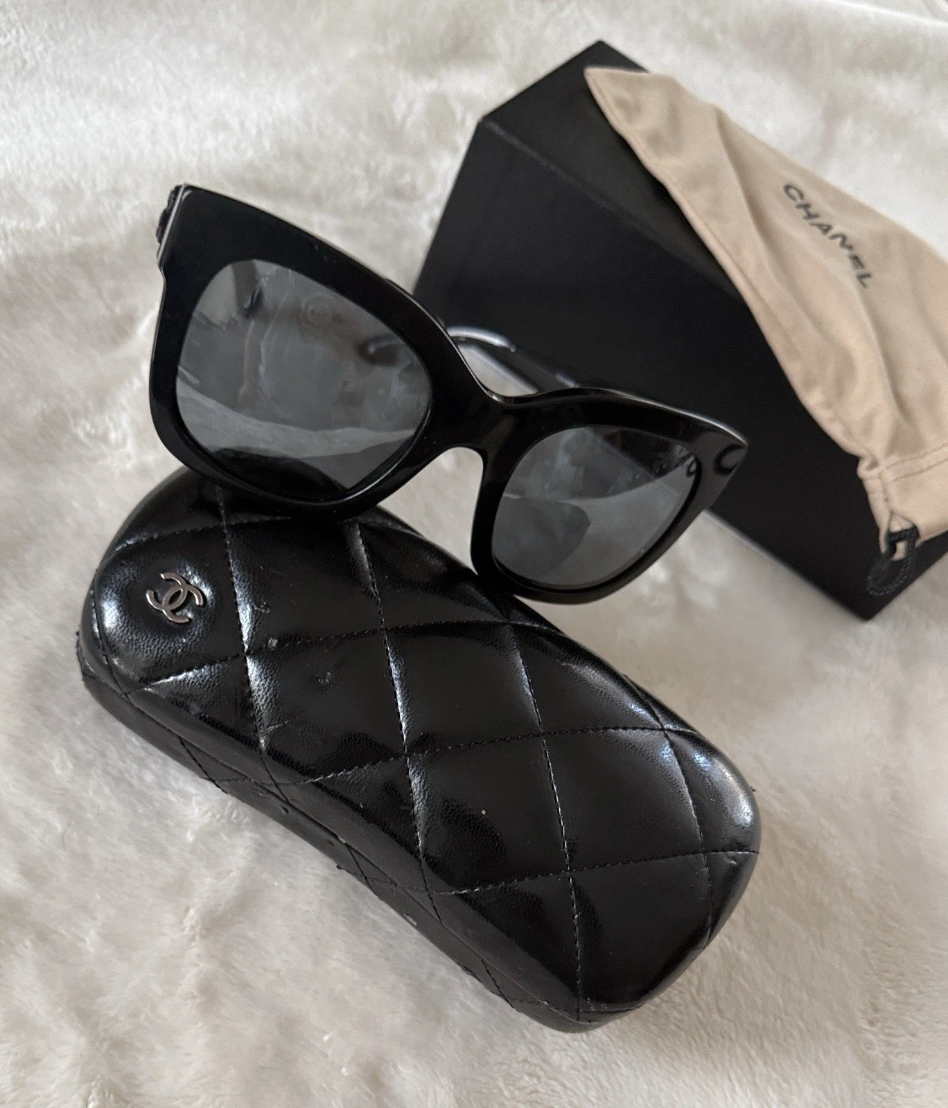 Chanel — Chanel Black Cat Eye Sunglasses with Quilted Case