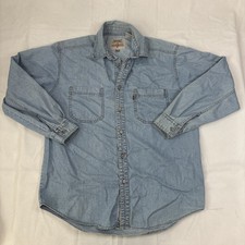 Vintage Levi  s Shirt Mens M Blue Denim Long Sleeve Metal Button Pocket Red Tab